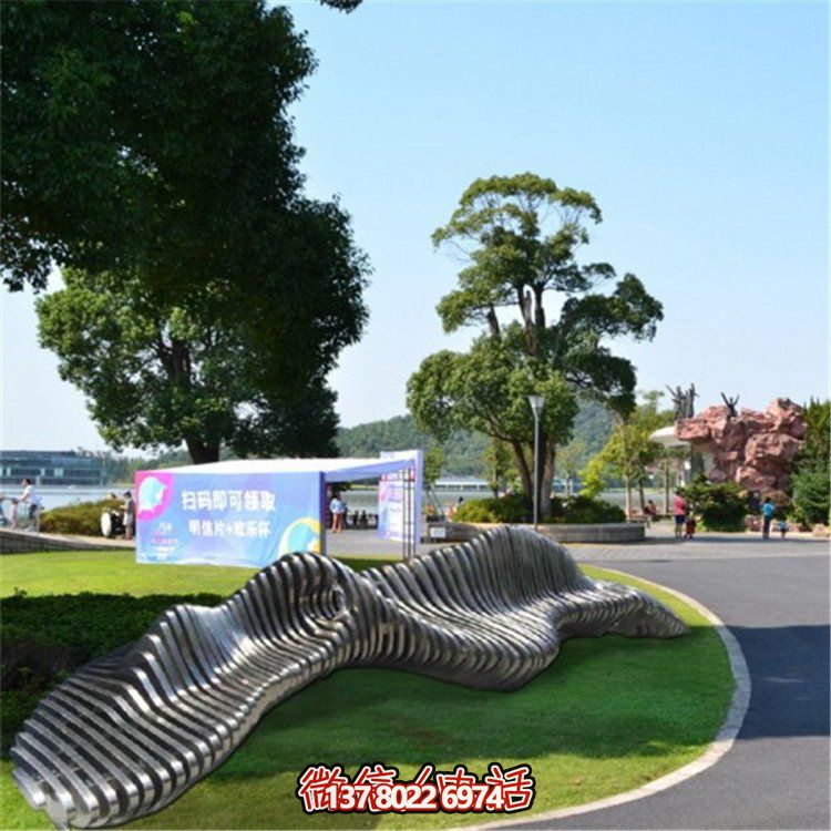 不銹鋼異形座椅，金屬波浪形雕塑抽象假山造型椅子