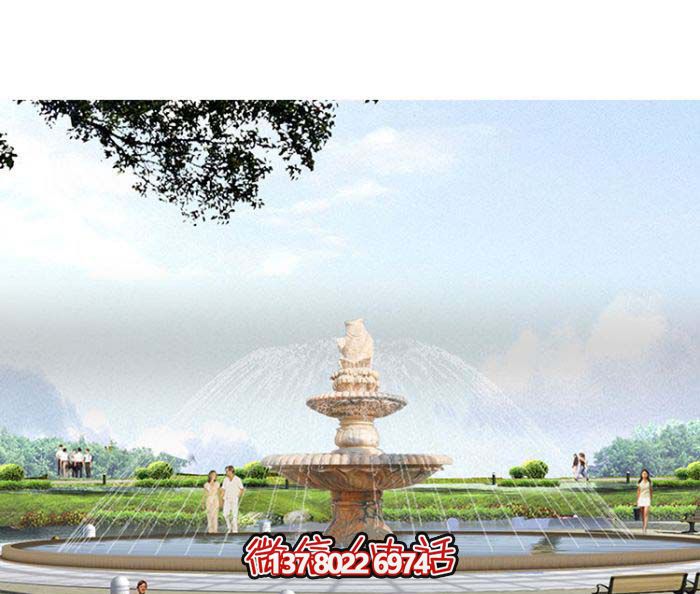 精美漢白玉噴泉，石雕鯉魚雕塑擺放