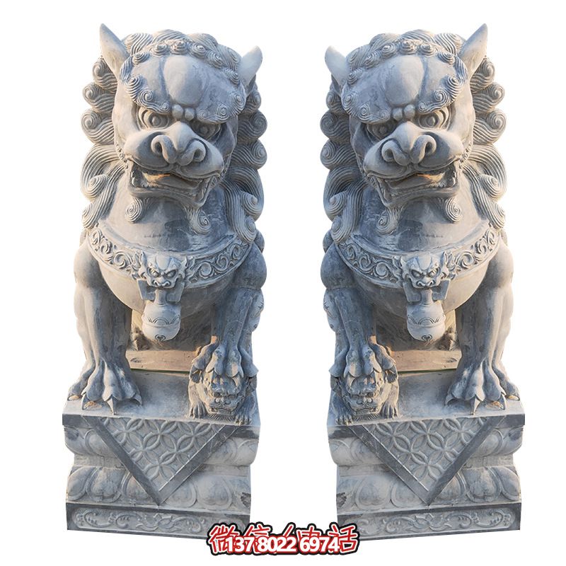 經(jīng)典石雕大理獅子雕塑，精致祠堂裝飾