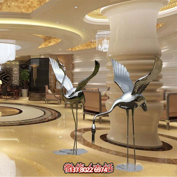 不銹鋼雕塑火烈鳥，鏡面抽象園林裝飾