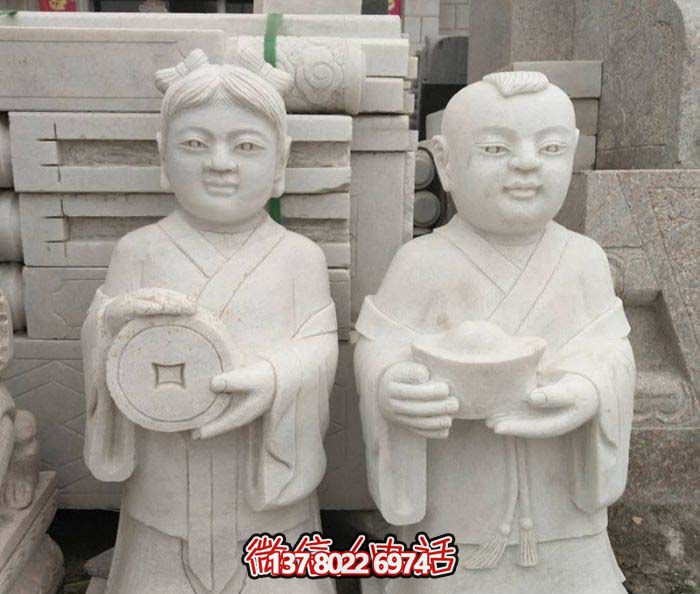 漢白玉招財(cái)進(jìn)寶福娃雕塑 漢白玉招財(cái)進(jìn)寶福娃雕塑