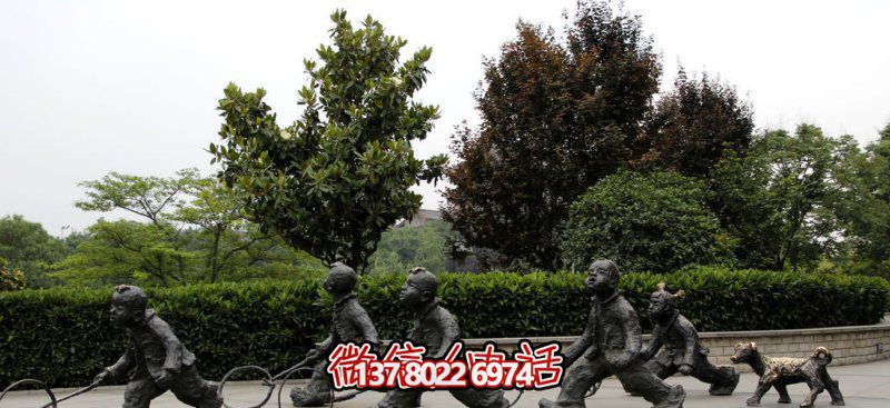 推鐵環(huán)，兒童奔跑，公園雕塑銅雕