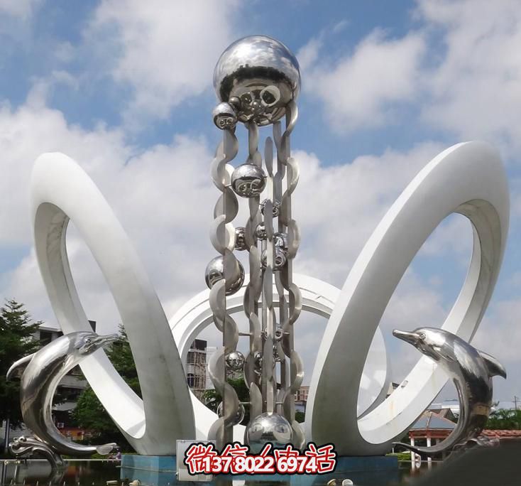 海豚個(gè)性不銹鋼雕塑，大型廣場裝飾裝置