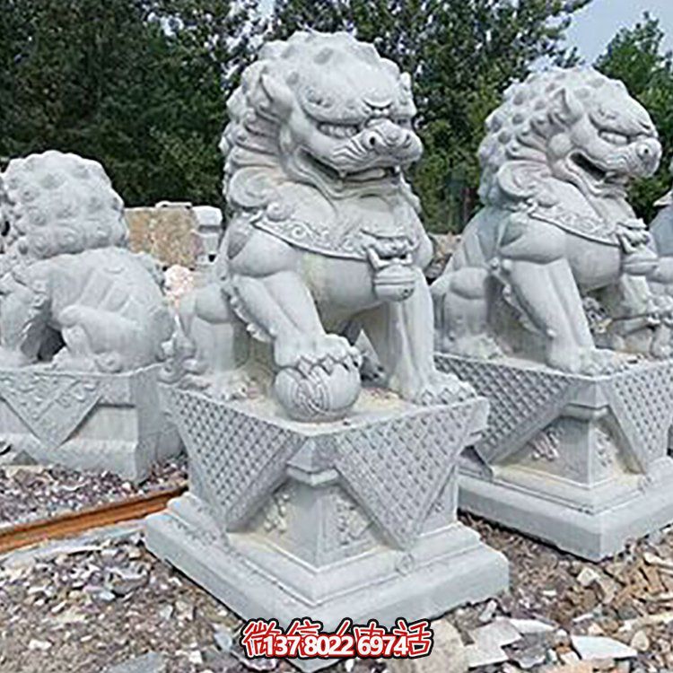 精致古典，青石浮雕石獅子擺件