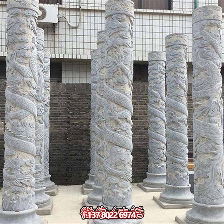大理石石雕龍柱雕塑，美化戶外景觀