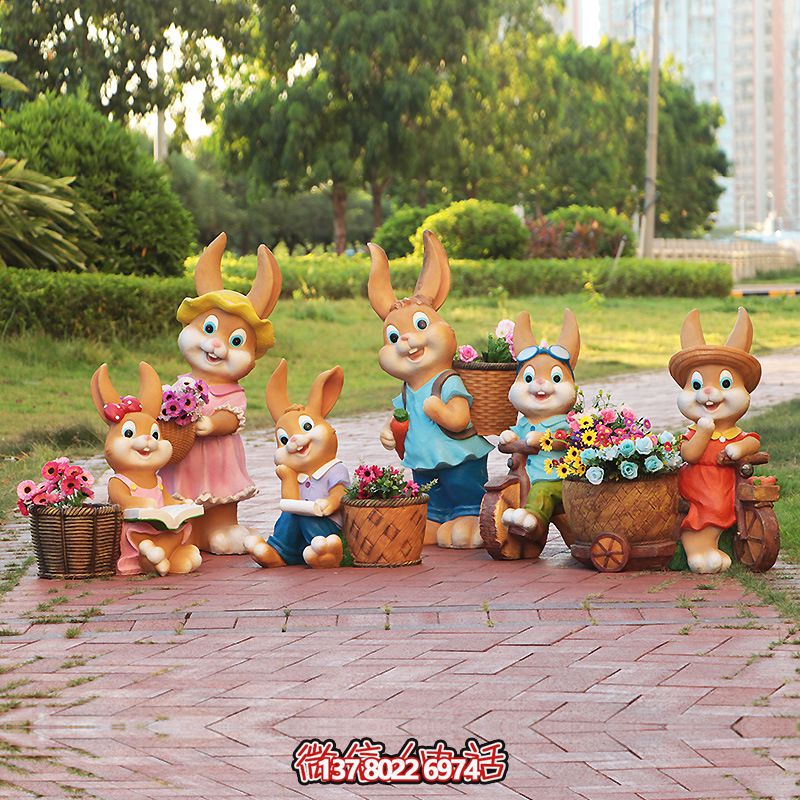 可愛(ài)兔子玻璃鋼雕塑景觀花盆 可愛(ài)兔子玻璃鋼雕塑景觀花盆