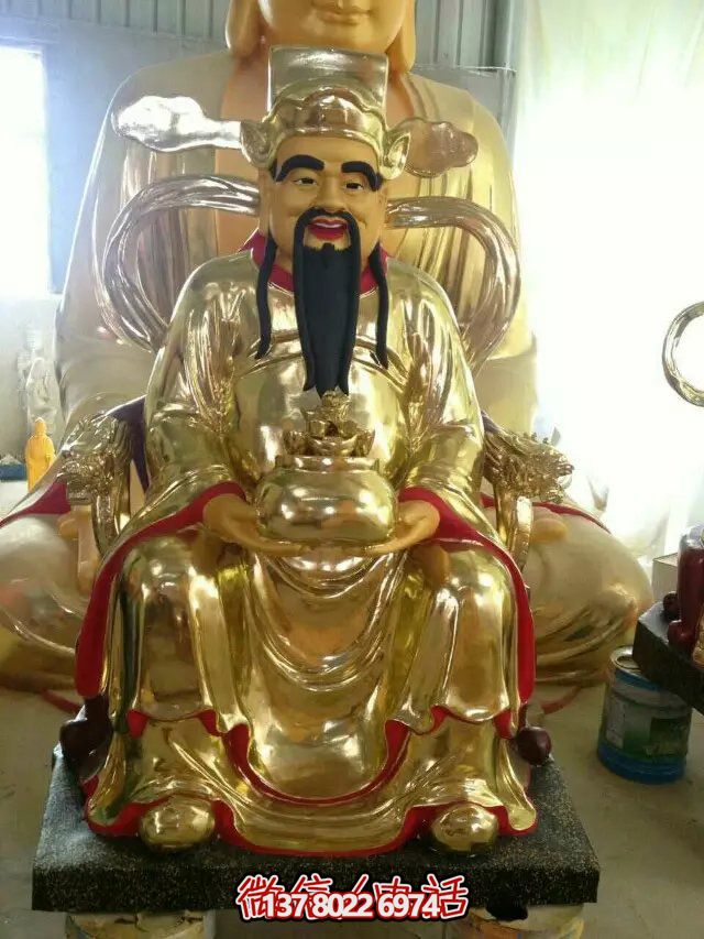 鎏金財神佛像雕塑，室內(nèi)供奉神像