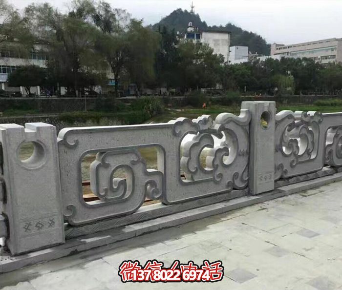 復古鏤空花紋欄桿，防護河道街邊青石
