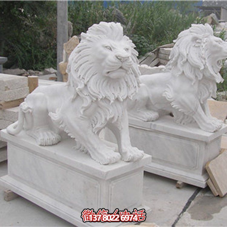 大理石獅子雕塑，點(diǎn)綴園林景觀