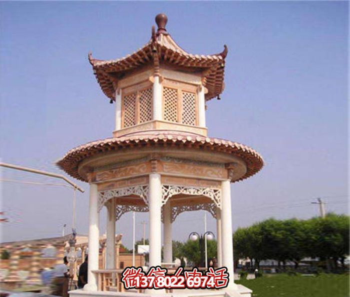鏤空雕刻涼亭，休閑享受晚霞紅
