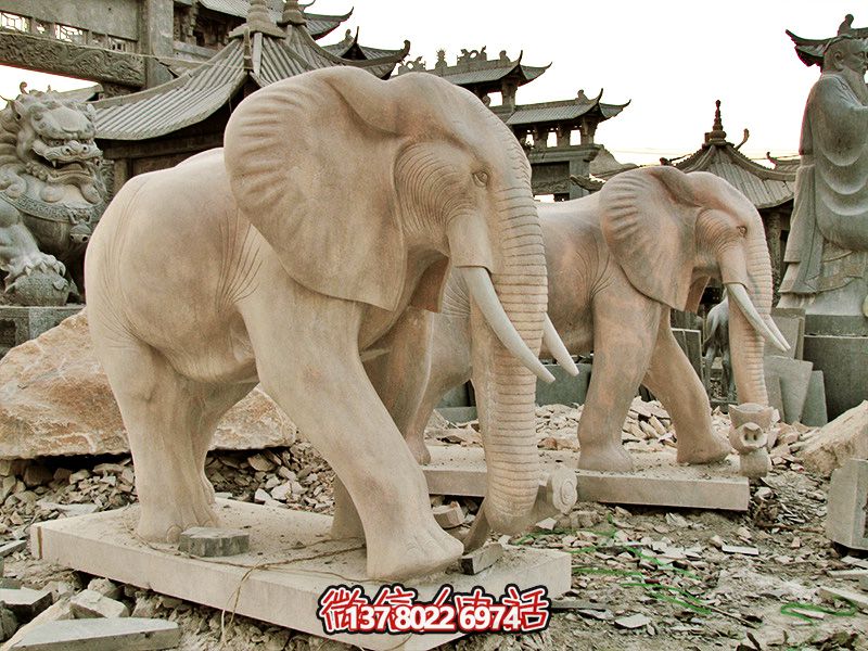 精美大理石石雕大象雕塑，美化戶外園林景區(qū)