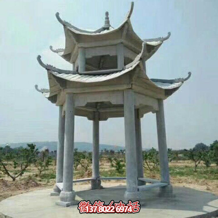 精美仿古建筑二層砂巖大理石涼亭，休閑擺放公園中