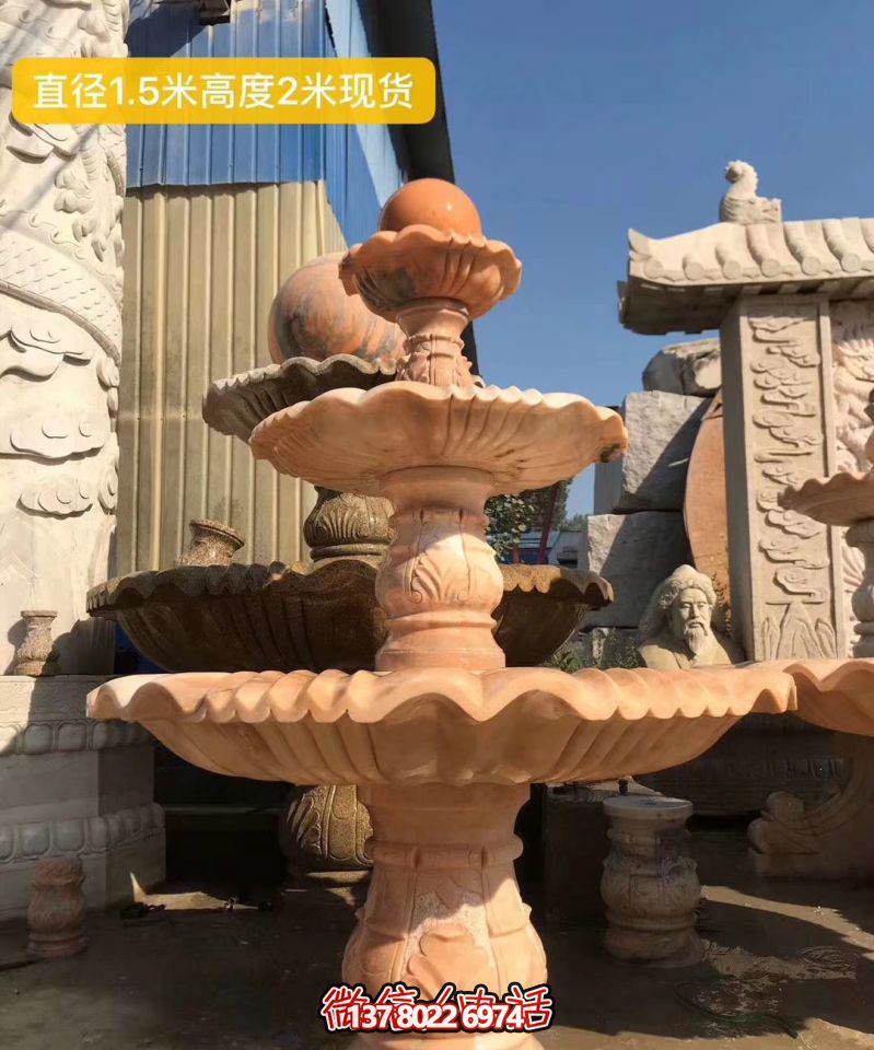 紅色晚霞風水球石雕景觀噴泉，點亮小區(qū)美景