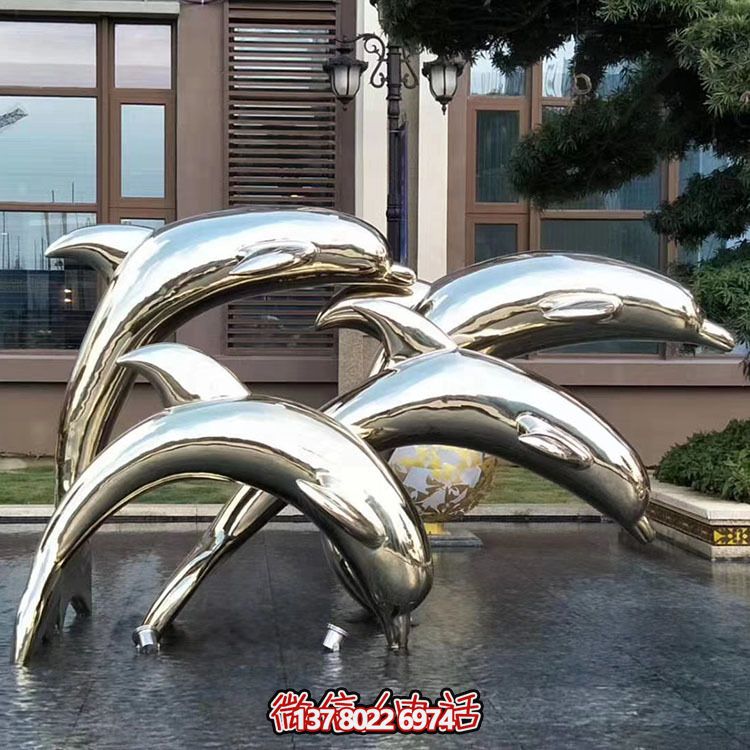 海豚潛泳雕塑，不銹鋼持久耐用