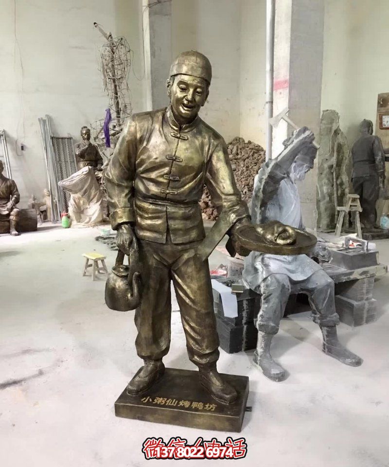 玻璃鋼小吃鋪，雕塑裝飾，店小二上菜