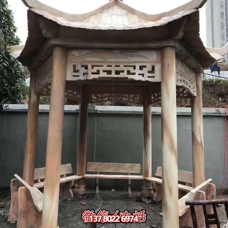 天然紅木雕刻涼亭，打造復(fù)古中式庭院休閑石亭