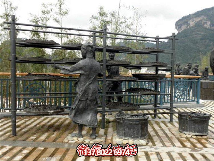 玻璃鋼仿真茶文化雕塑，大型戶外曬銅人物