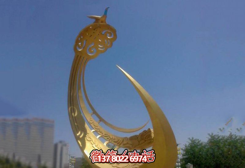 精美不銹鋼鳳凰雕塑，點(diǎn)綴戶外廣場(chǎng)