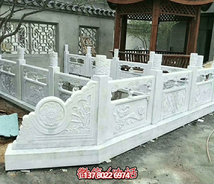 唯美古典庭院，池塘裝飾雕塑，漢白玉欄桿