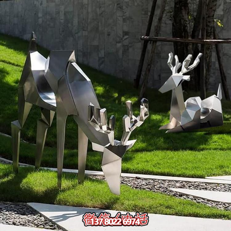 園林戶外不銹鋼抽象動(dòng)物景觀梅花鹿雕塑