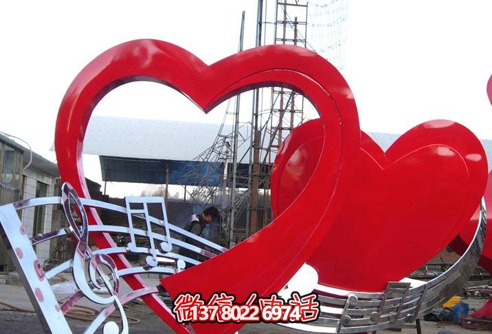 戶外不銹鋼音符紅色愛(ài)心雕塑 戶外不銹鋼音符紅色愛(ài)心雕塑