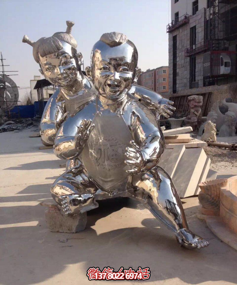不銹鋼穿肚兜的兒童雕塑 不銹鋼穿肚兜的兒童雕塑