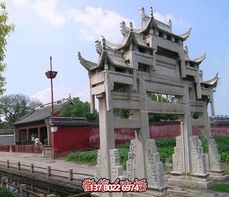 寺廟三門(mén)小型牌坊花崗巖石雕 寺廟三門(mén)小型牌坊花崗巖石雕