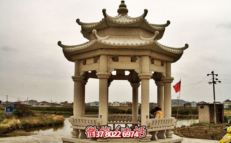 廣場湖邊擺放花崗巖雙頂觀景休息涼亭座椅 廣場湖邊擺放花崗巖雙頂觀景休息涼亭座椅