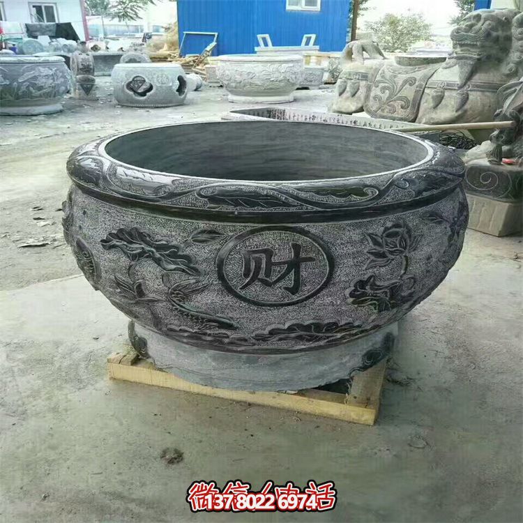 庭院大型青石石雕浮雕魚缸花盆雕塑 庭院大型青石石雕浮雕魚缸花盆雕塑