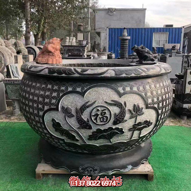青石大水缸，石雕缸