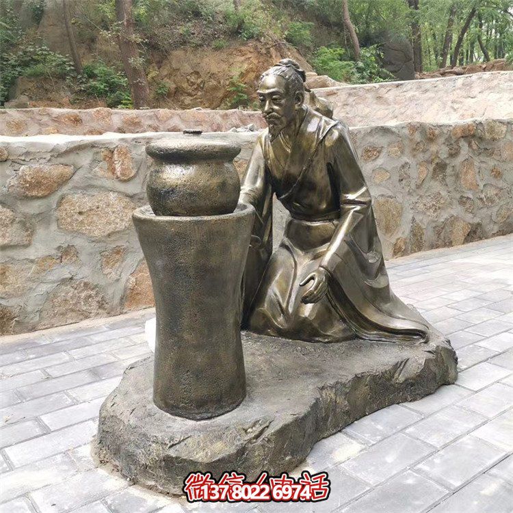 煎藥古代人物，中醫(yī)文化熬制中藥玻璃鋼仿銅情景雕塑